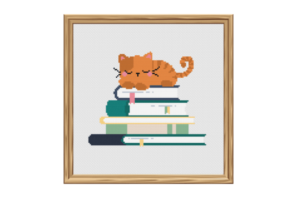 Cat on Books Cross Stitch