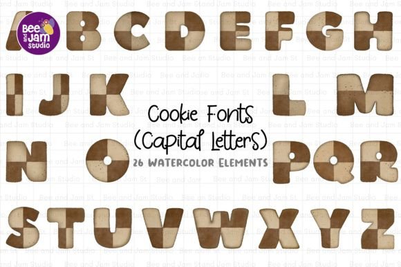 Cookie Font Alphabet Watercolor PNG
